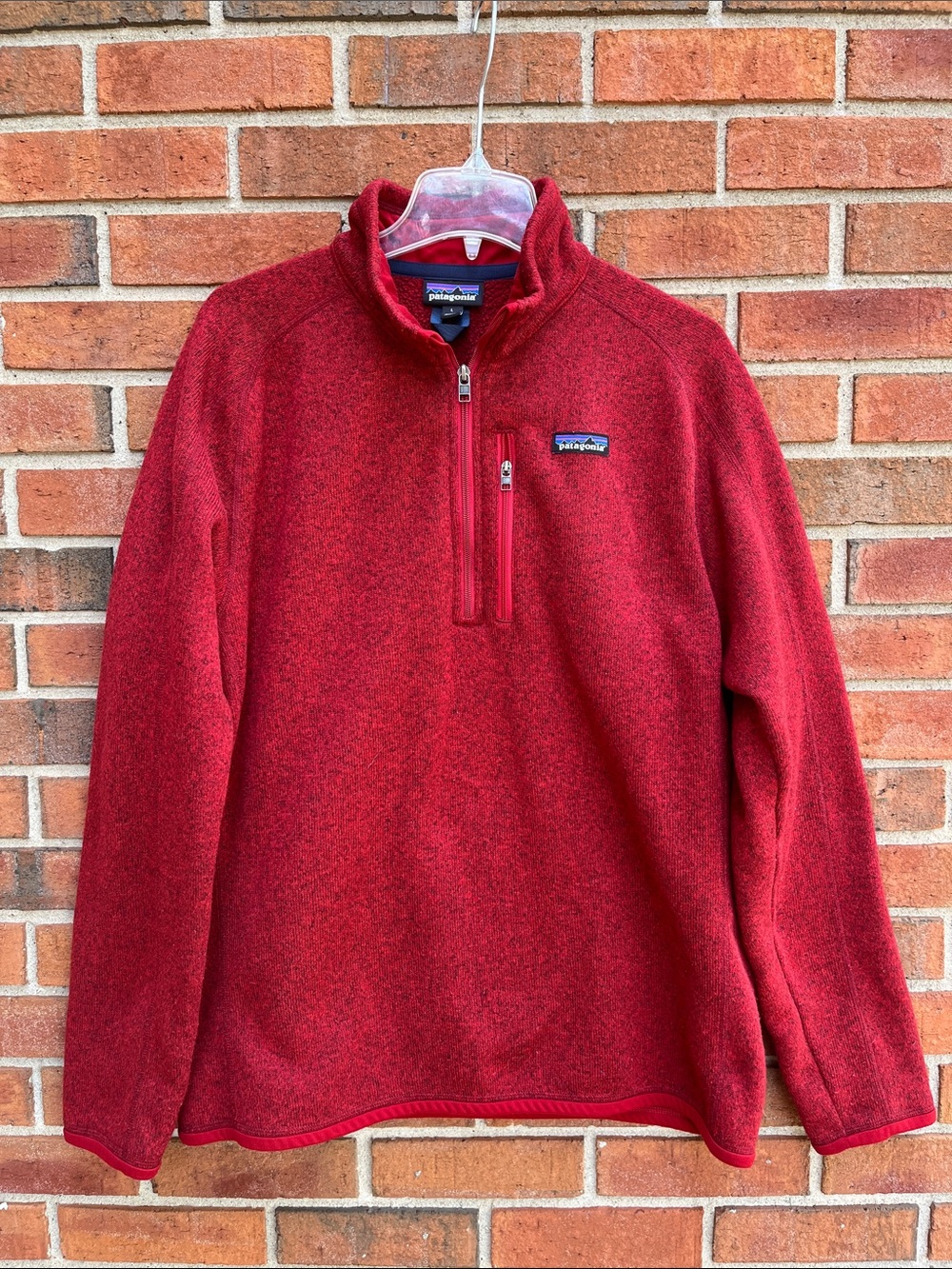 Patagonia Mens Better Sweater 1/4 Zip Chest Pocket Fleece Pullover L Red Heather